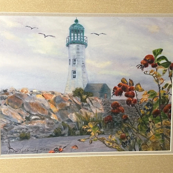 Karen Kolbinsky 2/200 Framed Watercolor Painting Light House Point Signed Print - Picture 2 of 5